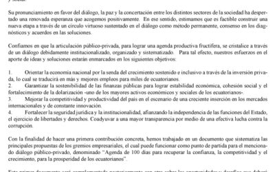 Carta enviada al Presidente de la República desde el empresariado ecuatoriano.